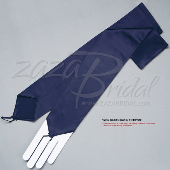 Shiny Stretch Satin Fingerless Gloves Opera Length 16BL - Navy - Picture 1 of 16